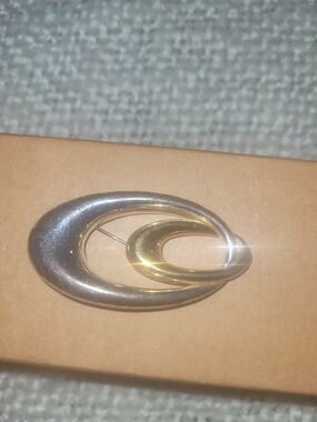 Gold and Silver Crescent Pin Brooch - Elegant Home Accent Accessory